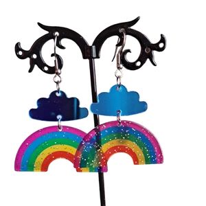 Rainbow Under The Cloud Acrylic Earrings